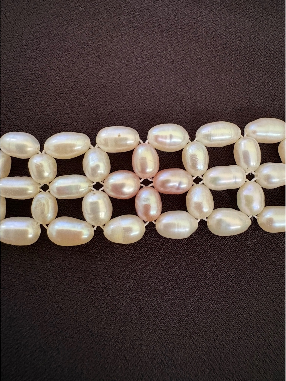 Freshwater Pearl Wide Woven Bracelet Ivory Pink Baroque Rice Pearls